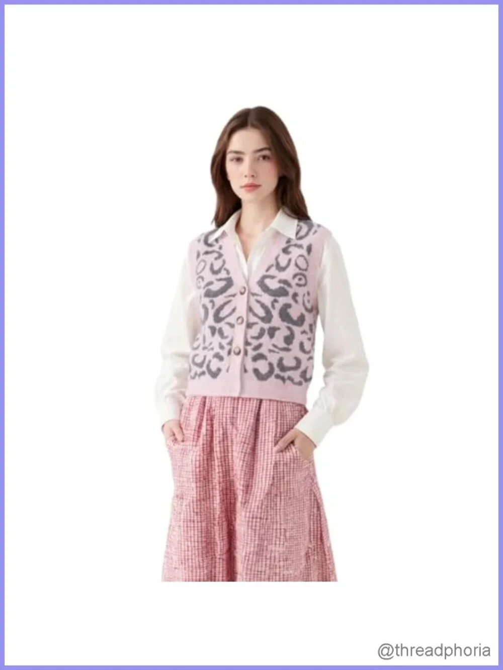 Women's Button Down Sweater Vest V-Neck Sleeveless Leopard Print Knit